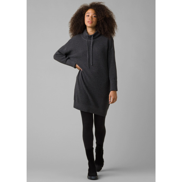 prAna Womens Milani Sweater Dress XS Charcoal Grey LS Waffle Knit Funnel NWT - Picture 1 of 12